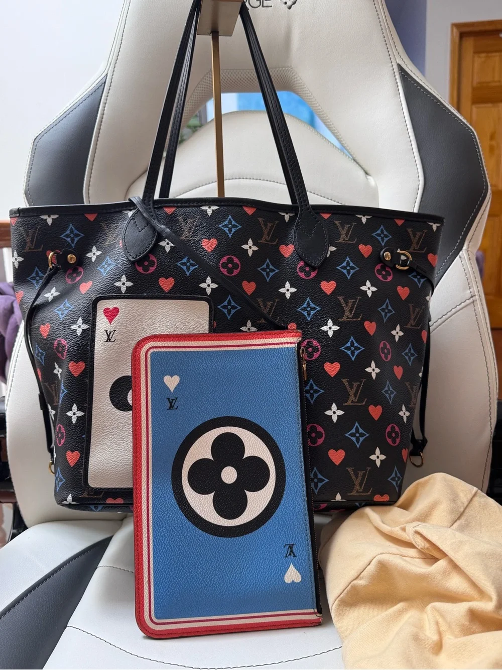 Louis Vuitton Black Monogram Playing Card Tote limited edition bag mm size